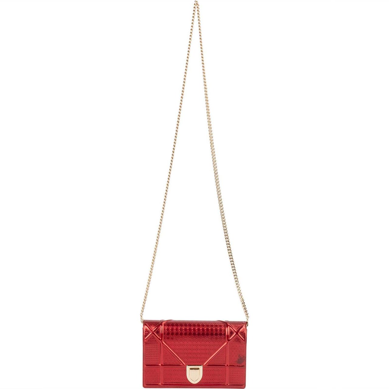Dior Christian Dior Metallic Perforated Patent Leather Diorama Crossbody Bag Rood