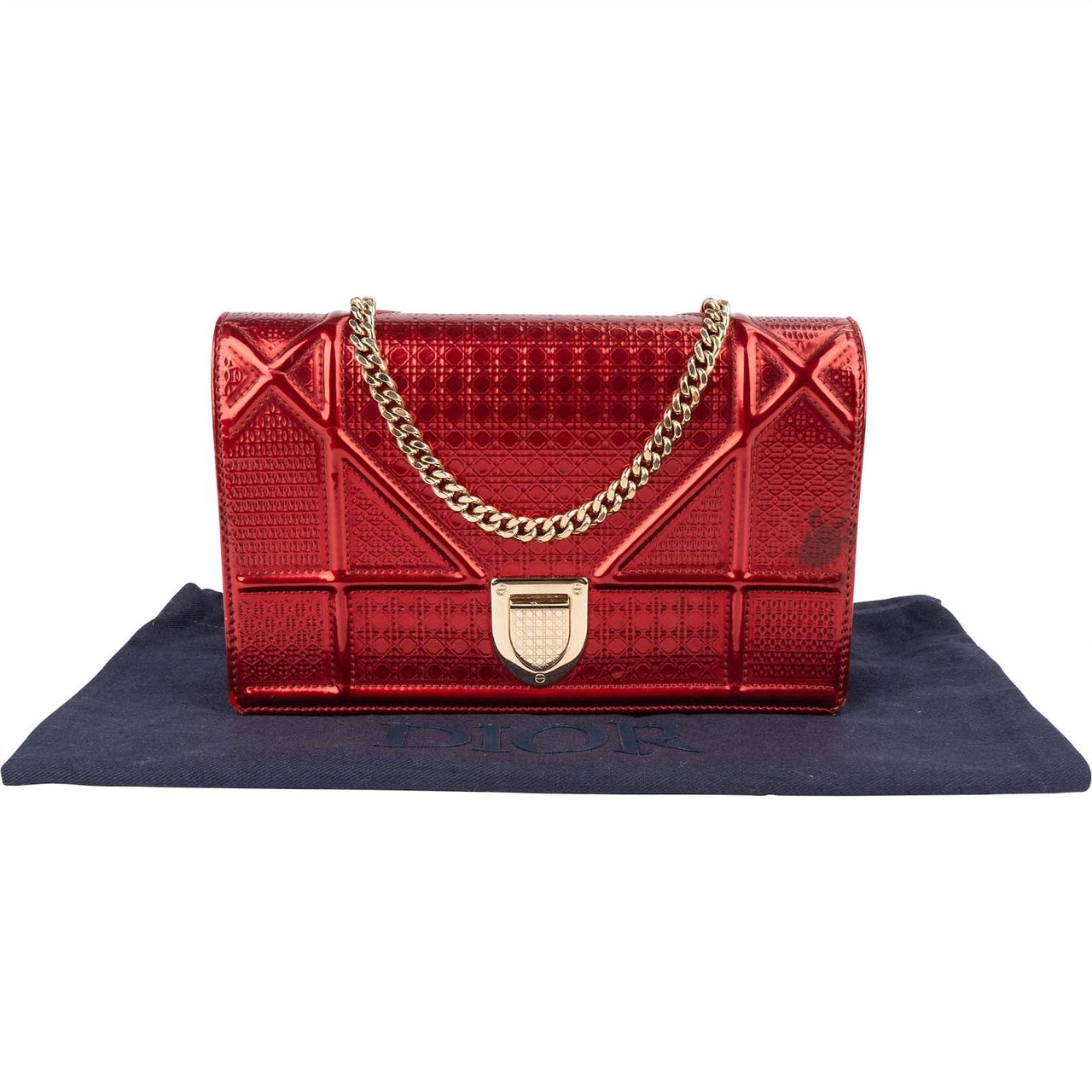 Dior Christian Dior Metallic Perforated Patent Leather Diorama Crossbody Bag Rood