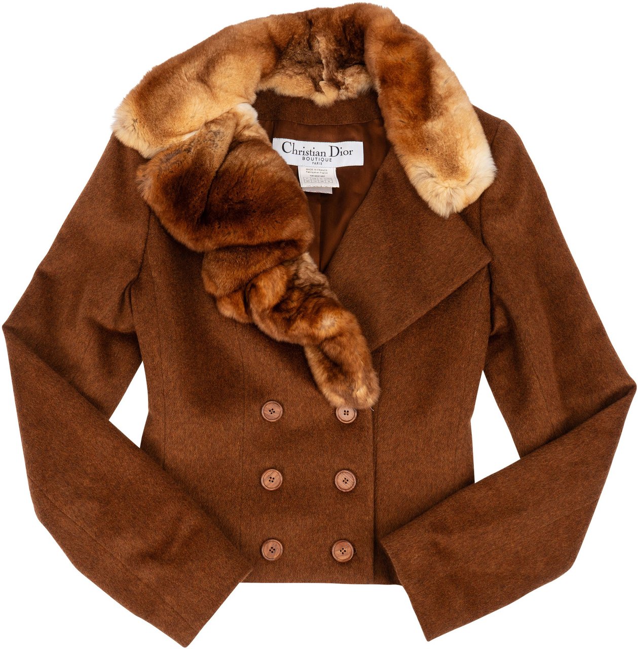 Dior Christian Dior Brown Double Breasted Wool Fur Collar Trench Jacket (D38 / FR40) Bruin