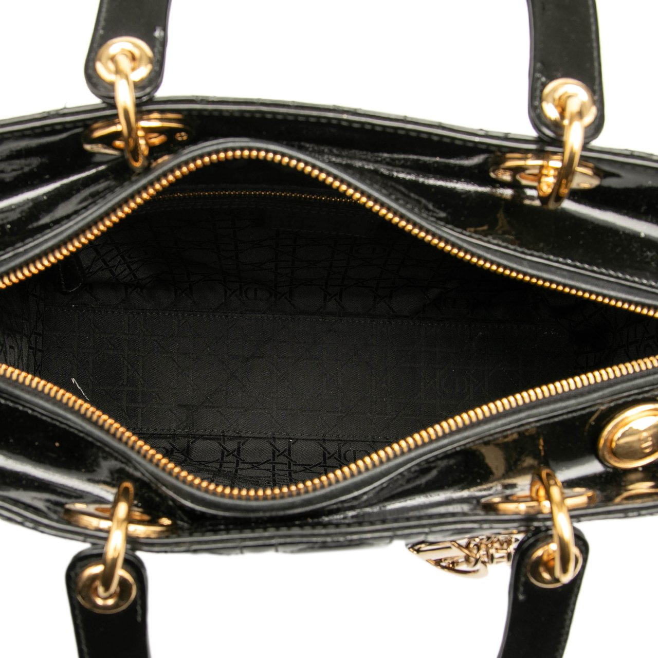 Dior Large Patent Cannage Lady Dior Zwart