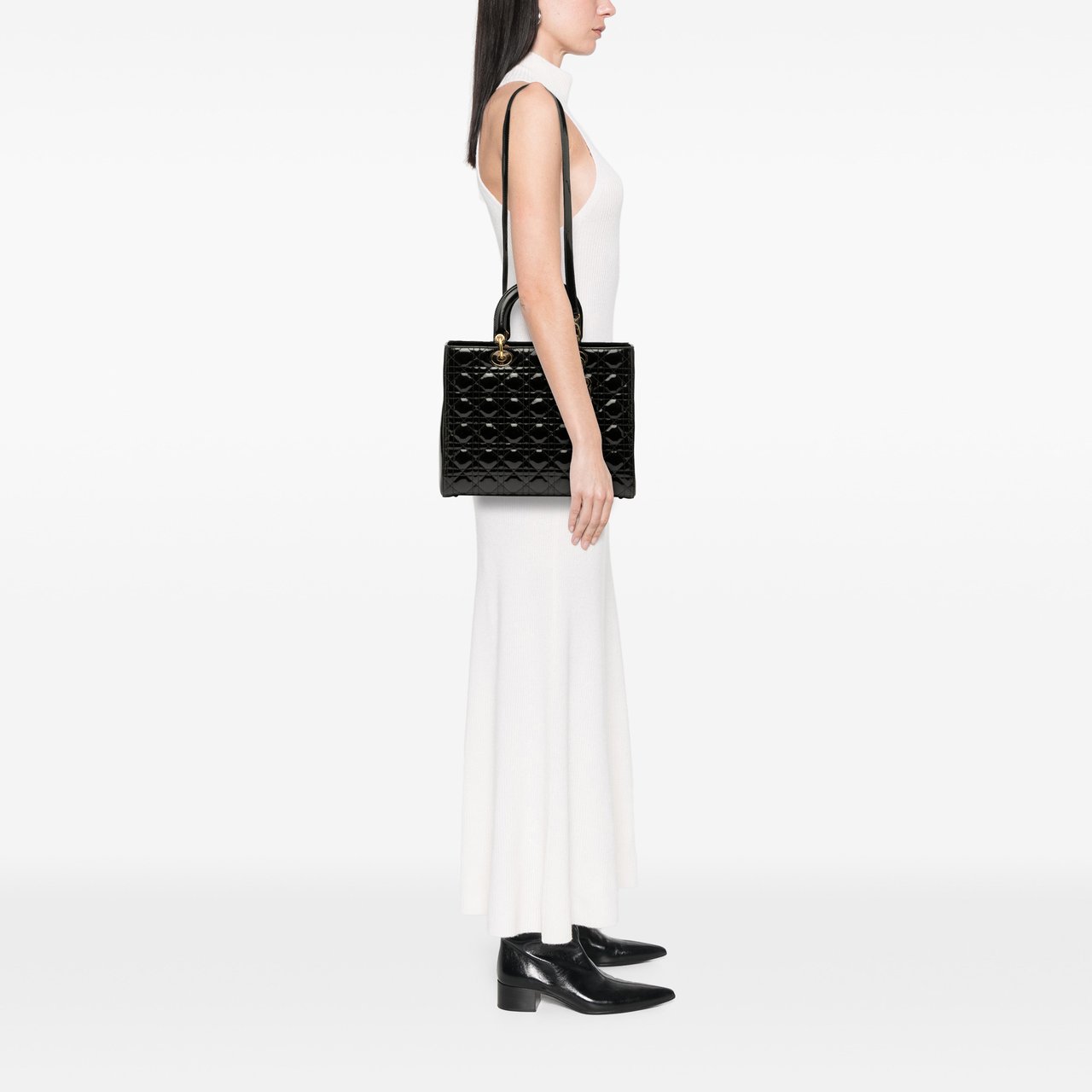 Dior Large Patent Cannage Lady Dior Zwart