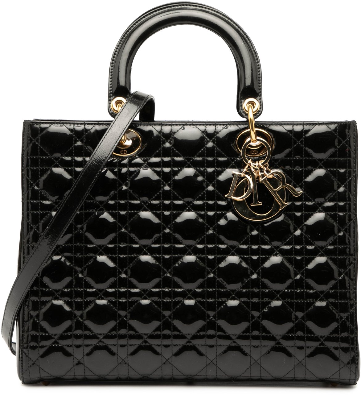 Dior Large Patent Cannage Lady Dior Zwart