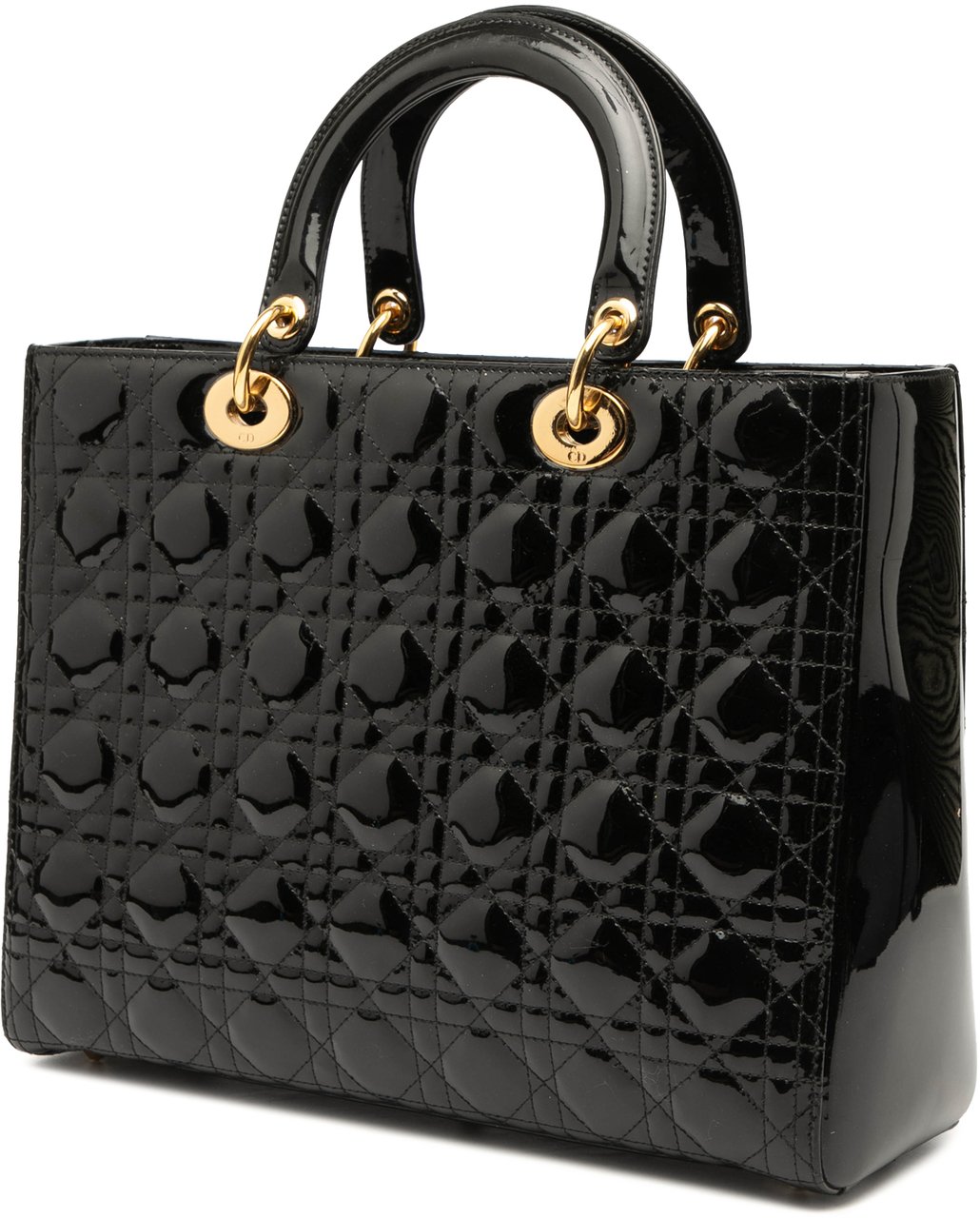 Dior Large Patent Cannage Lady Dior Zwart