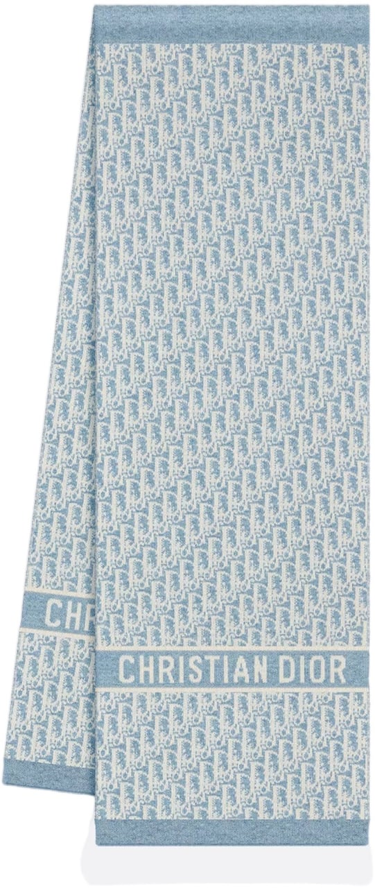 Dior Long Cashmere Jacquard Pattern Scarf Grijs