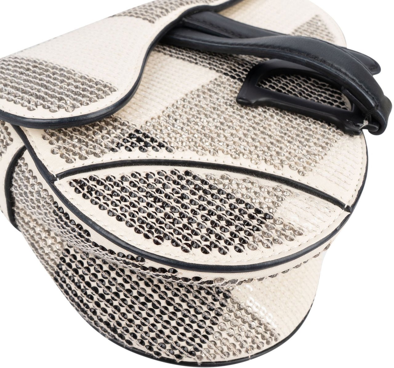 Dior Christian Dior Studded Sequins & Rhinstones Mini Saddle Bag Handbag Wit