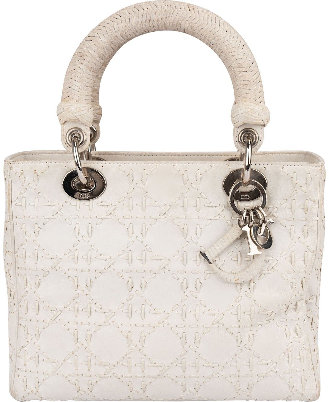 Dior Christian Dior Woven Leather Lady Dior Handbag Wit