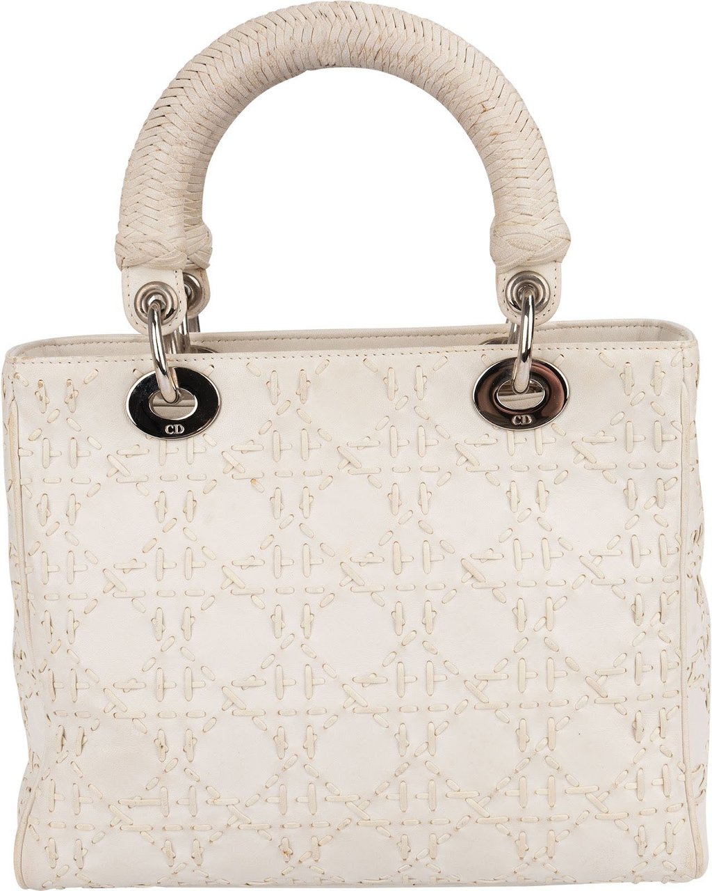 Dior Christian Dior Woven Leather Lady Dior Handbag Wit