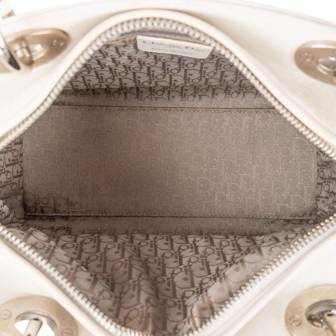 Dior Christian Dior Woven Leather Lady Dior Handbag Wit