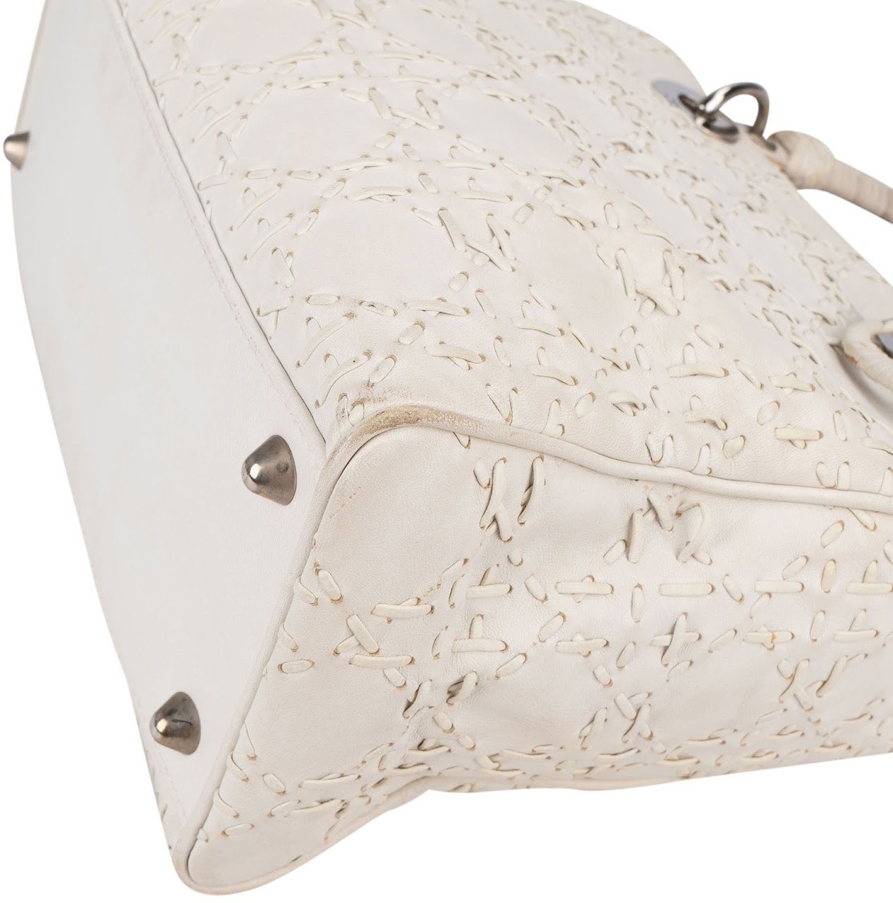 Dior Christian Dior Woven Leather Lady Dior Handbag Wit