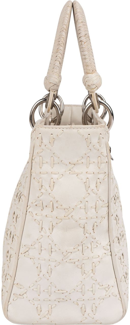 Dior Christian Dior Woven Leather Lady Dior Handbag Wit