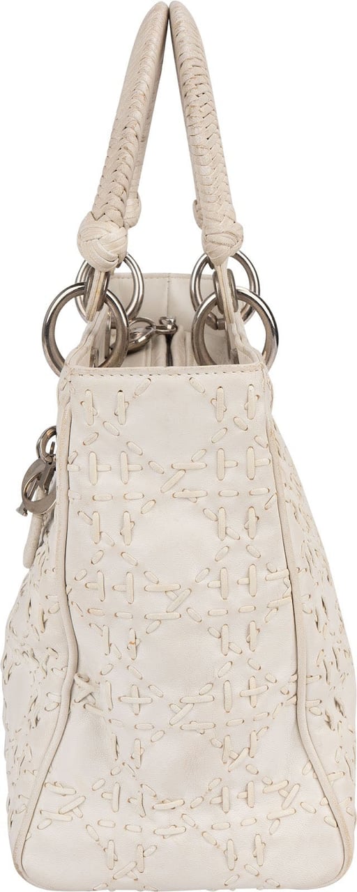 Dior Christian Dior Woven Leather Lady Dior Handbag Wit