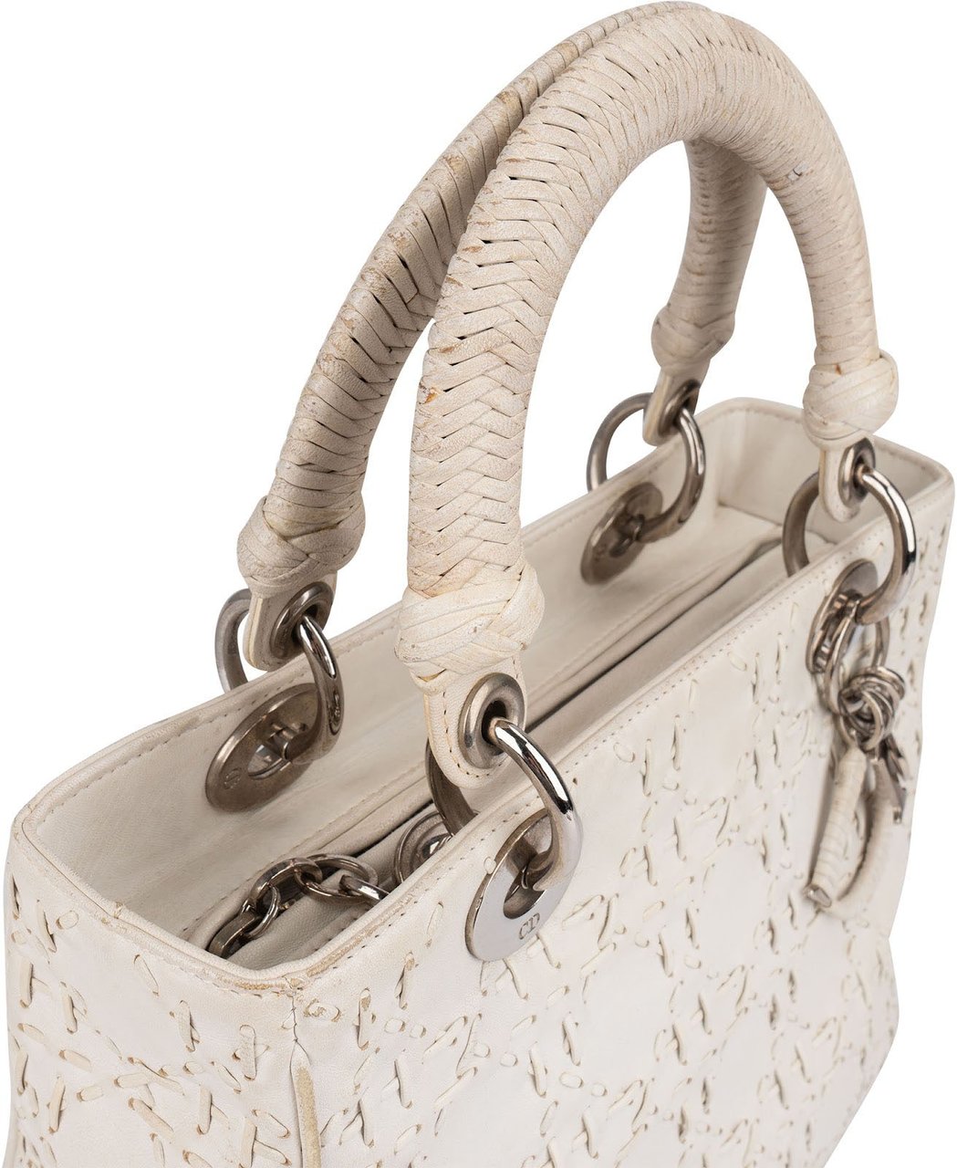 Dior Christian Dior Woven Leather Lady Dior Handbag Wit