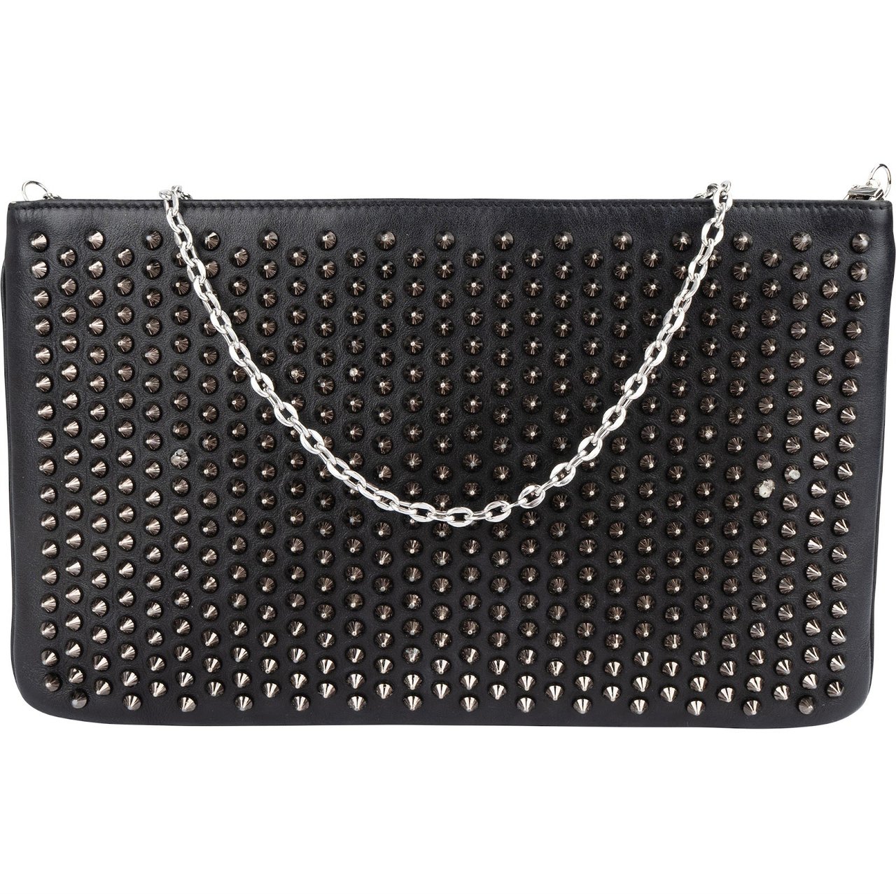 Dior Christian Louboutin Leather Spiked Loubiposh Crossbody Bag Zwart