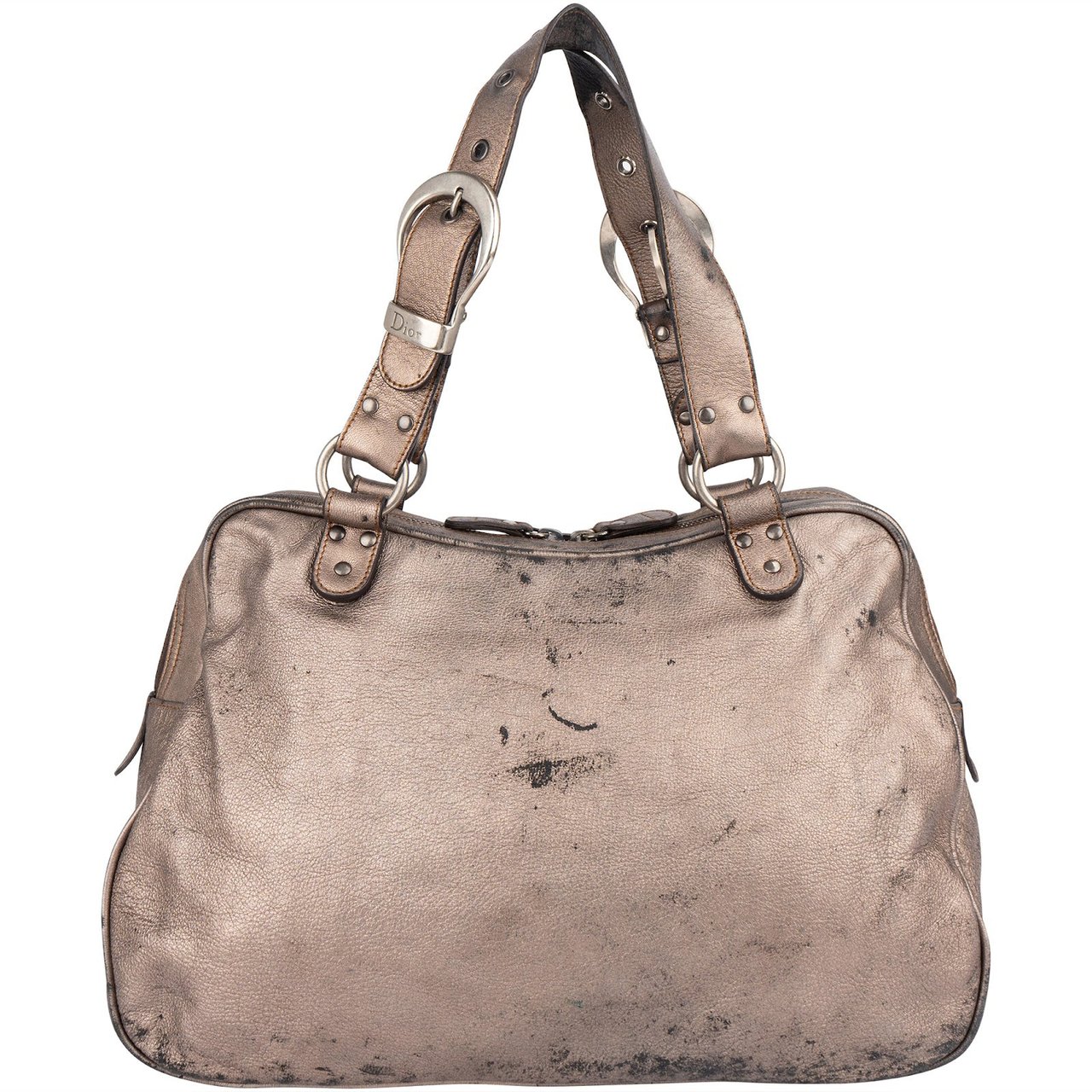 Dior Christian Dior Metallic Leather Gaucho Saddle Handbag Bruin