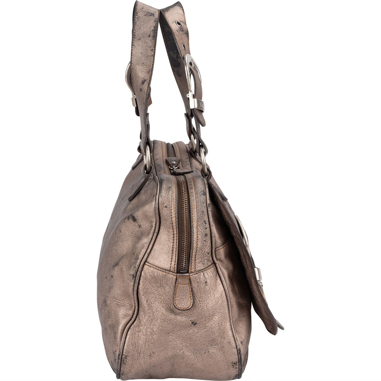 Dior Christian Dior Metallic Leather Gaucho Saddle Handbag Bruin
