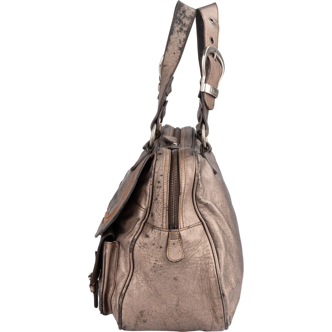 Dior Christian Dior Metallic Leather Gaucho Saddle Handbag Bruin