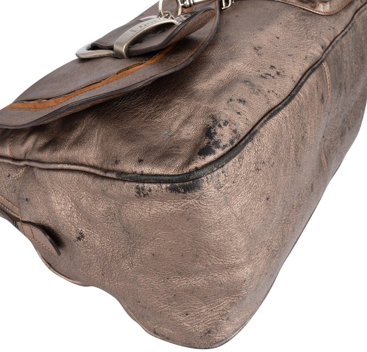 Dior Christian Dior Metallic Leather Gaucho Saddle Handbag Bruin