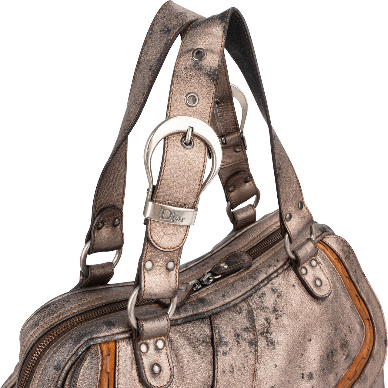 Dior Christian Dior Metallic Leather Gaucho Saddle Handbag Bruin