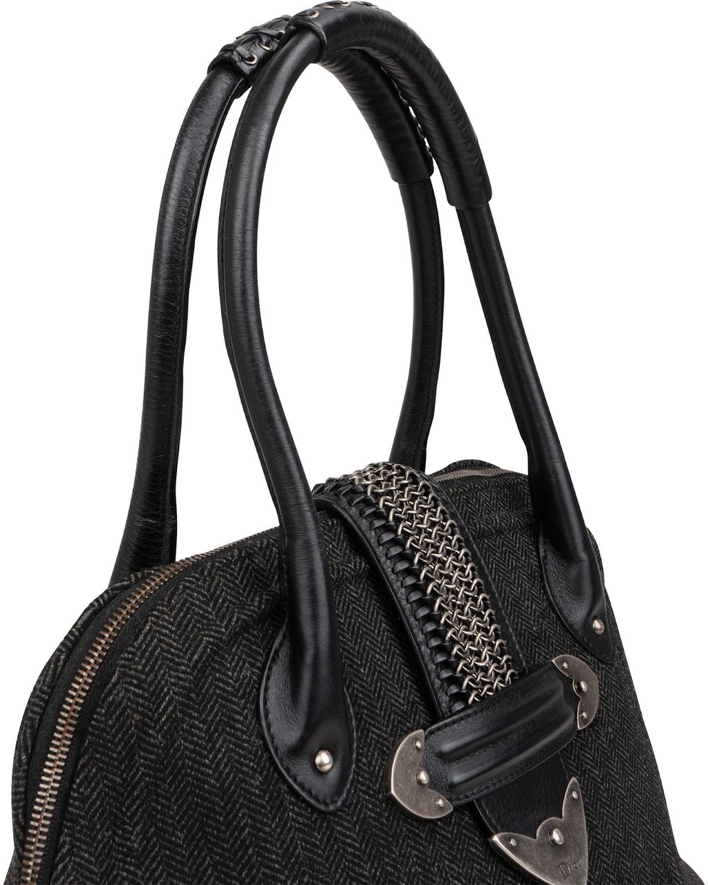 Dior Christian Dior Tweed Leather Detective Bag Handbag Zwart