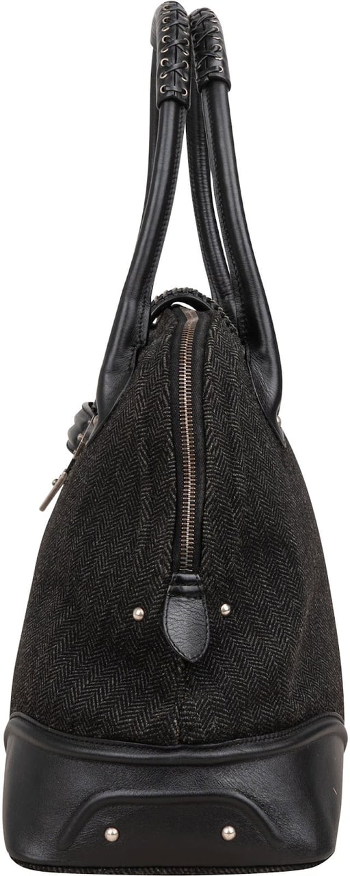 Dior Christian Dior Tweed Leather Detective Bag Handbag Zwart