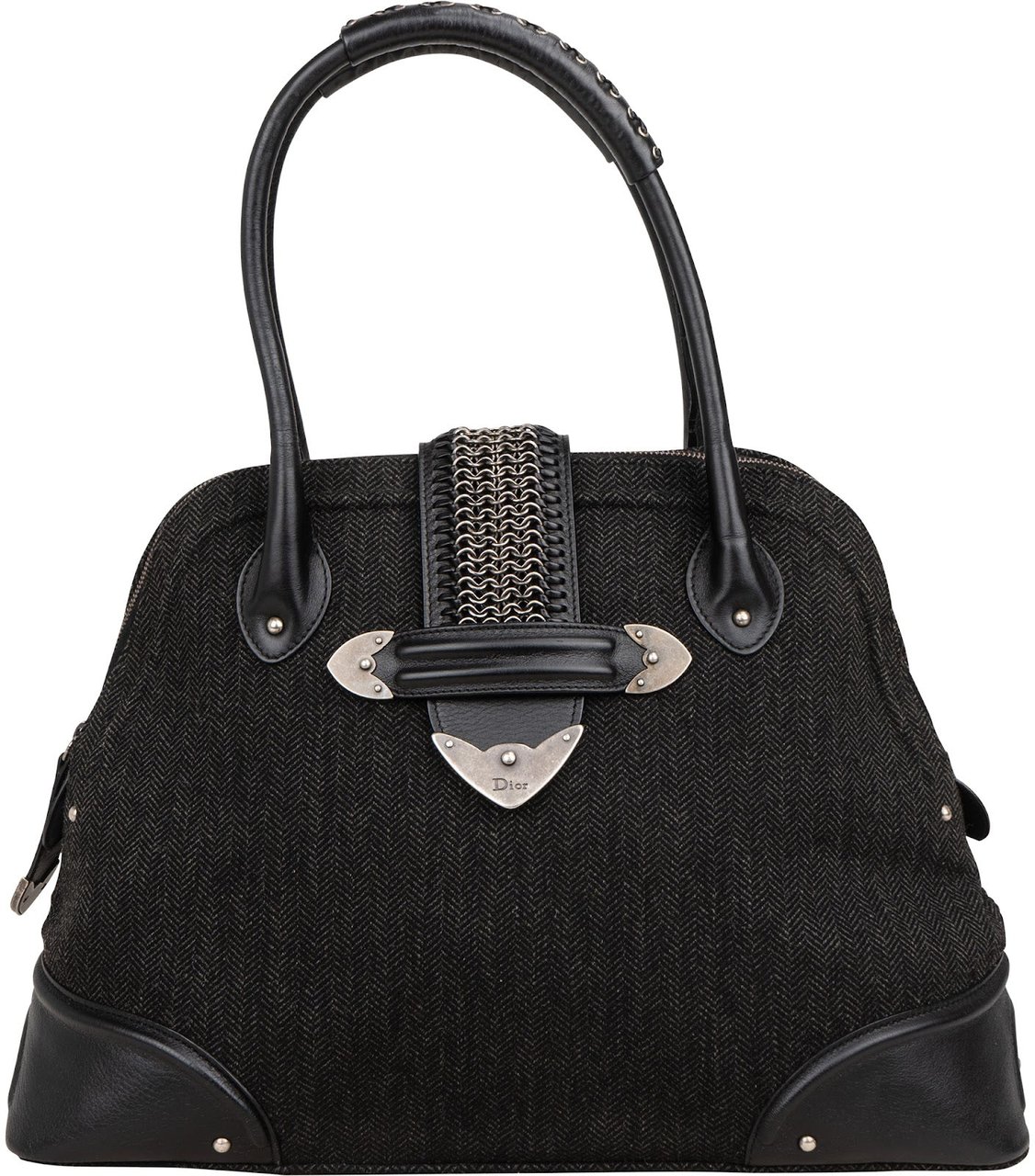 Dior Christian Dior Tweed Leather Detective Bag Handbag Zwart