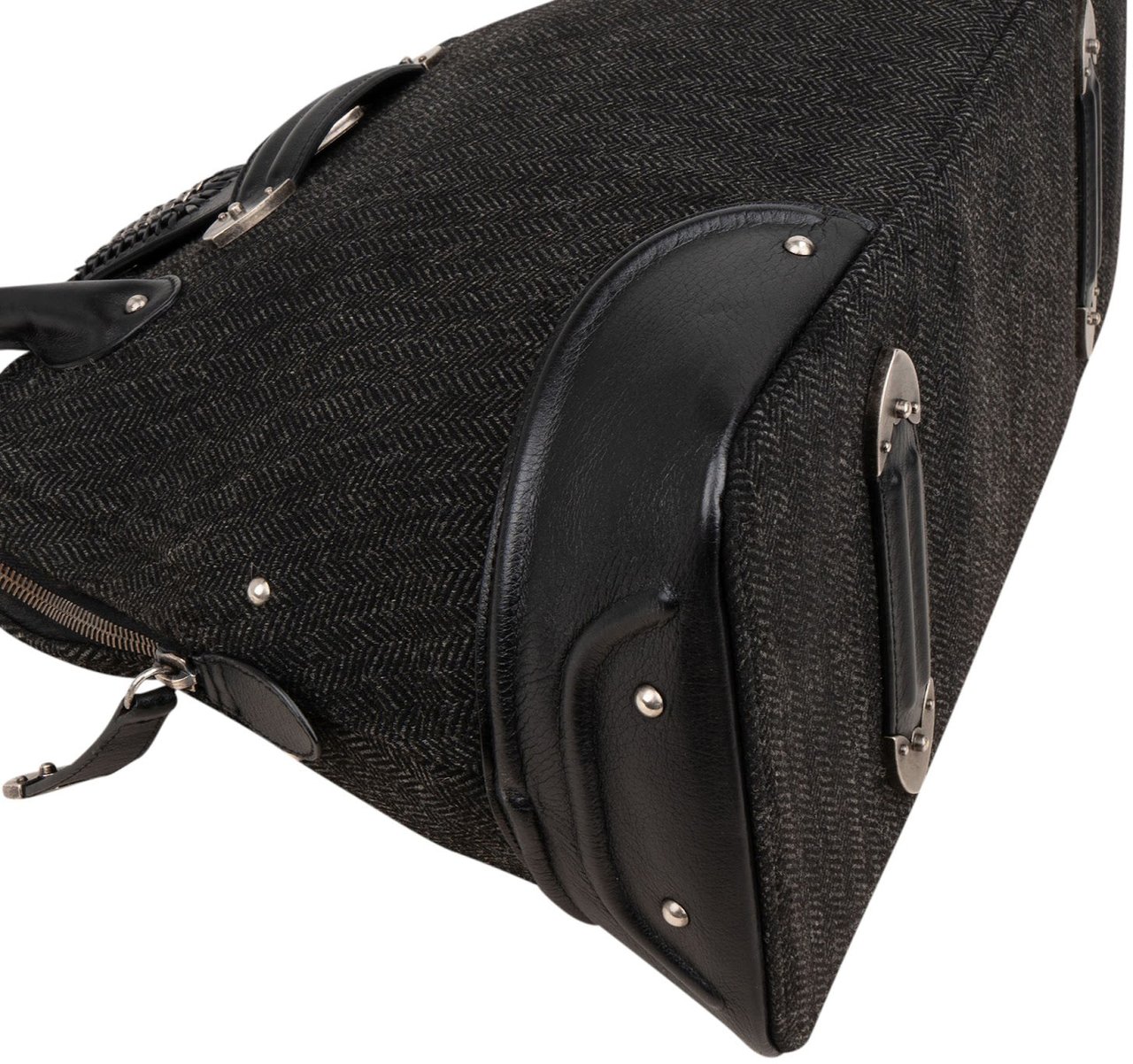 Dior Christian Dior Tweed Leather Detective Bag Handbag Zwart