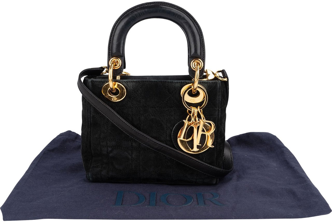 Dior Christian Dior Suede Mini Lady Dior Handbag Zwart