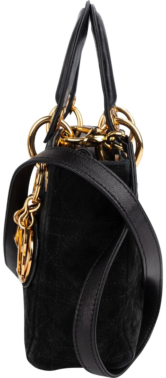 Dior Christian Dior Suede Mini Lady Dior Handbag Zwart