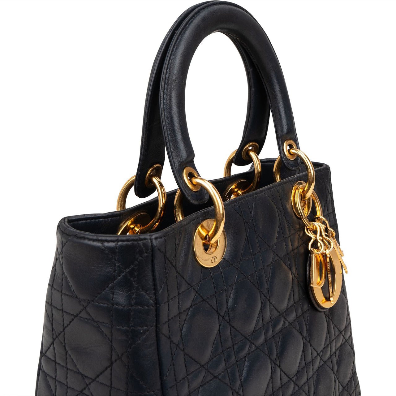 Dior Christian Dior Quilted Leather Lady Dior Handbag Blauw