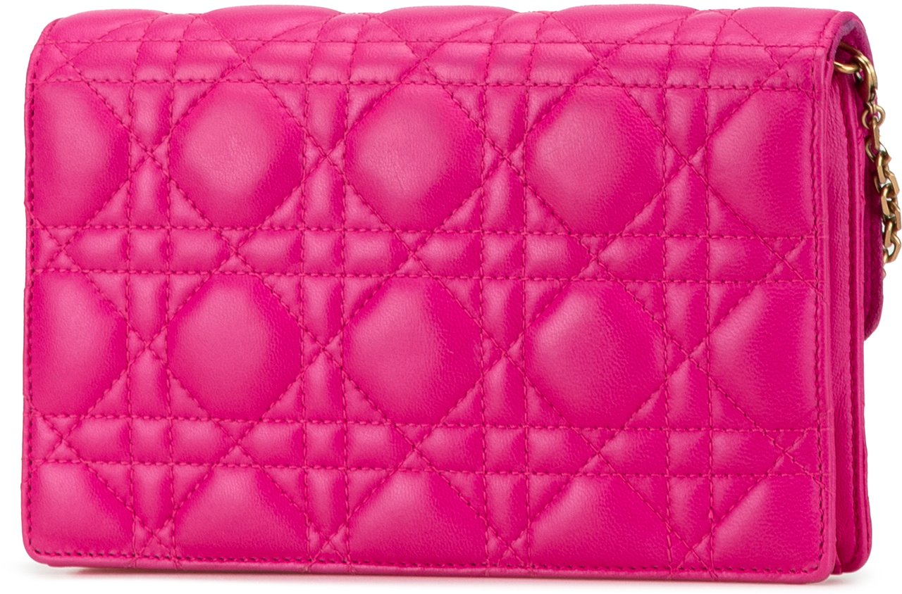 Dior Lambskin Cannage DiorAddict Wallet on Chain Roze