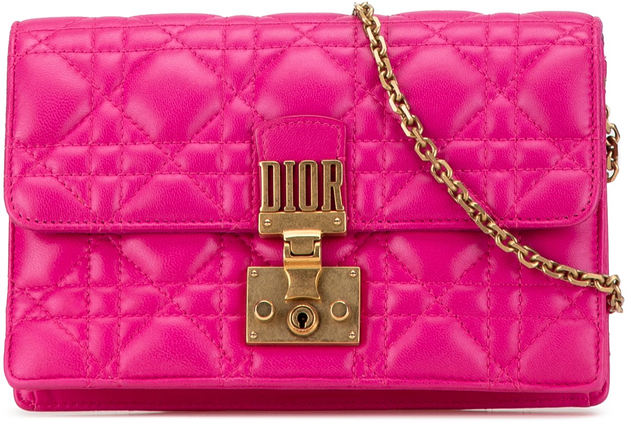Dior Lambskin Cannage DiorAddict Wallet on Chain Roze