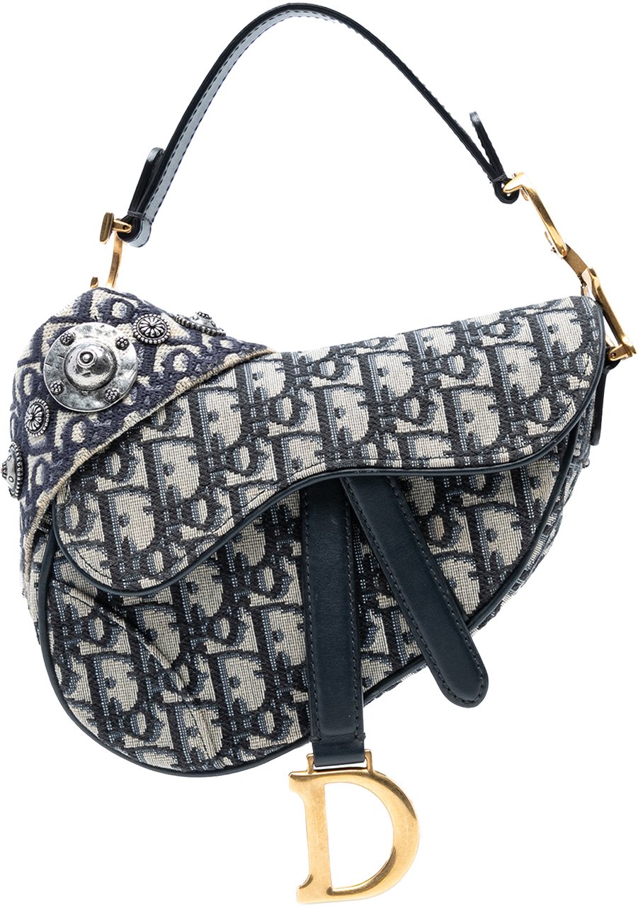 Dior Mini Oblique Canvas Saddle Bag Blauw