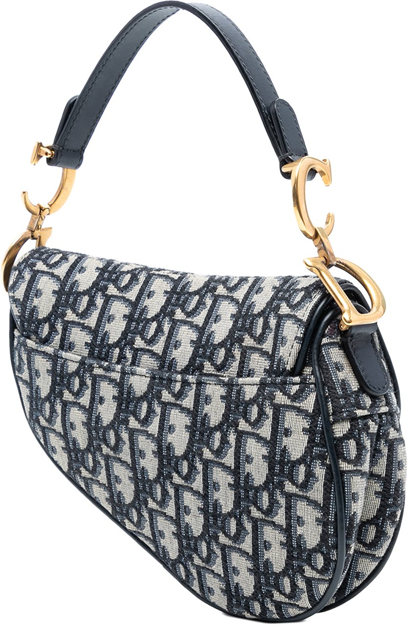 Dior Mini Oblique Canvas Saddle Bag Blauw