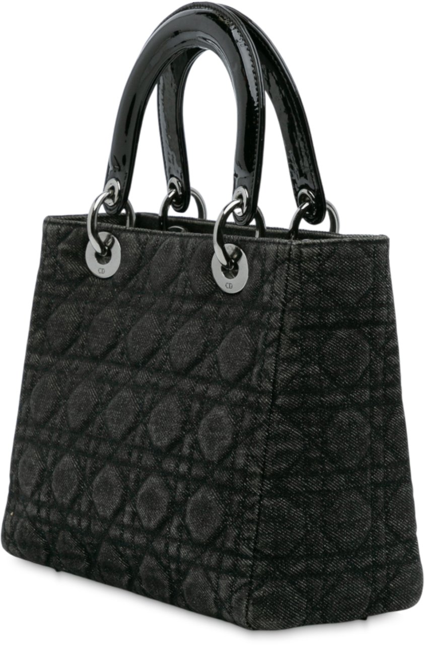 Dior Medium Denim Cannage Lady Dior Zwart