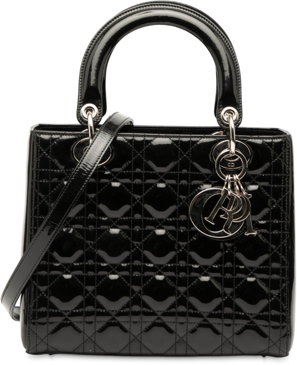 Dior Medium Patent Cannage Lady Dior Zwart