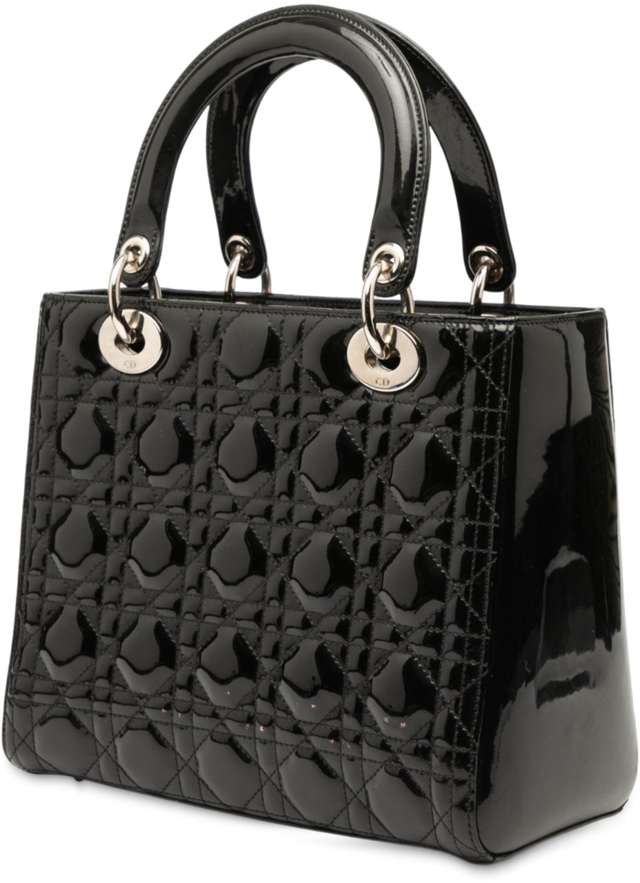 Dior Medium Patent Cannage Lady Dior Zwart
