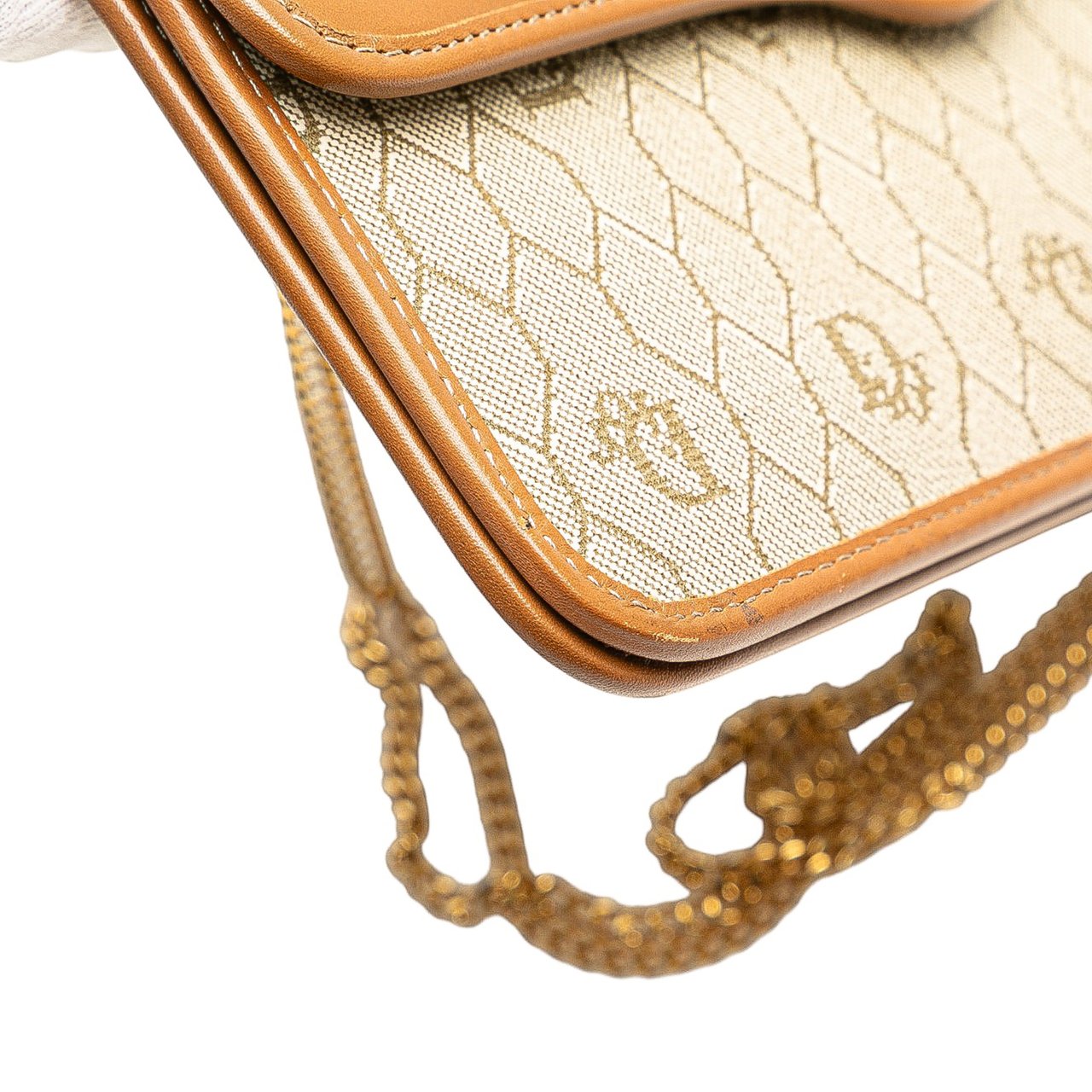 Dior Honeycomb Coated Canvas Chain Shoulder Bag Bruin