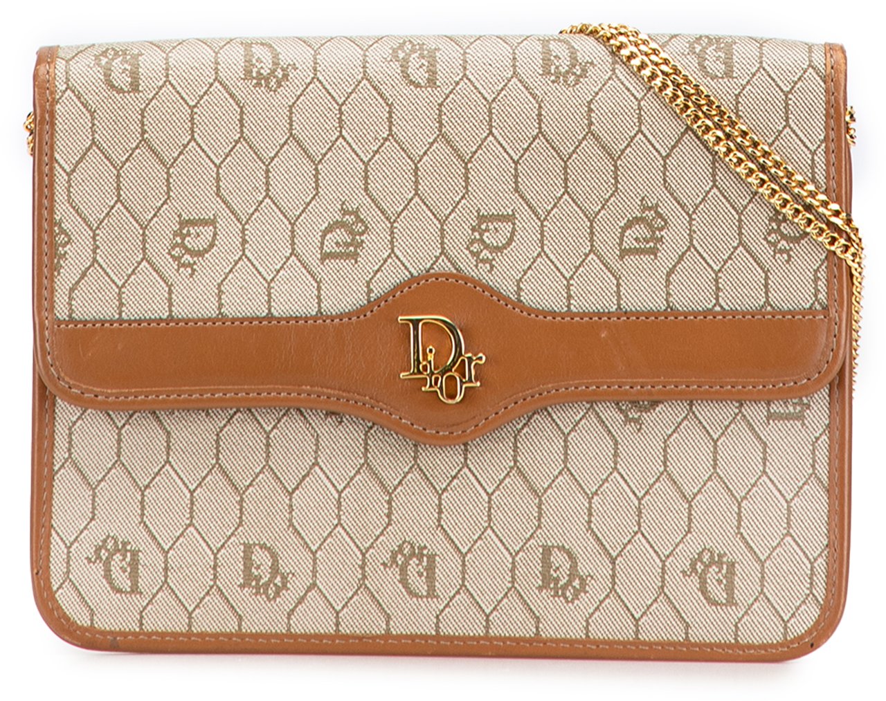 Dior Honeycomb Coated Canvas Chain Shoulder Bag Bruin