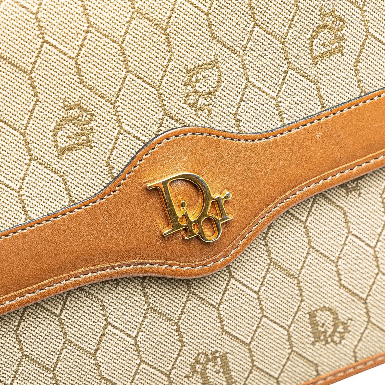 Dior Honeycomb Coated Canvas Chain Shoulder Bag Bruin