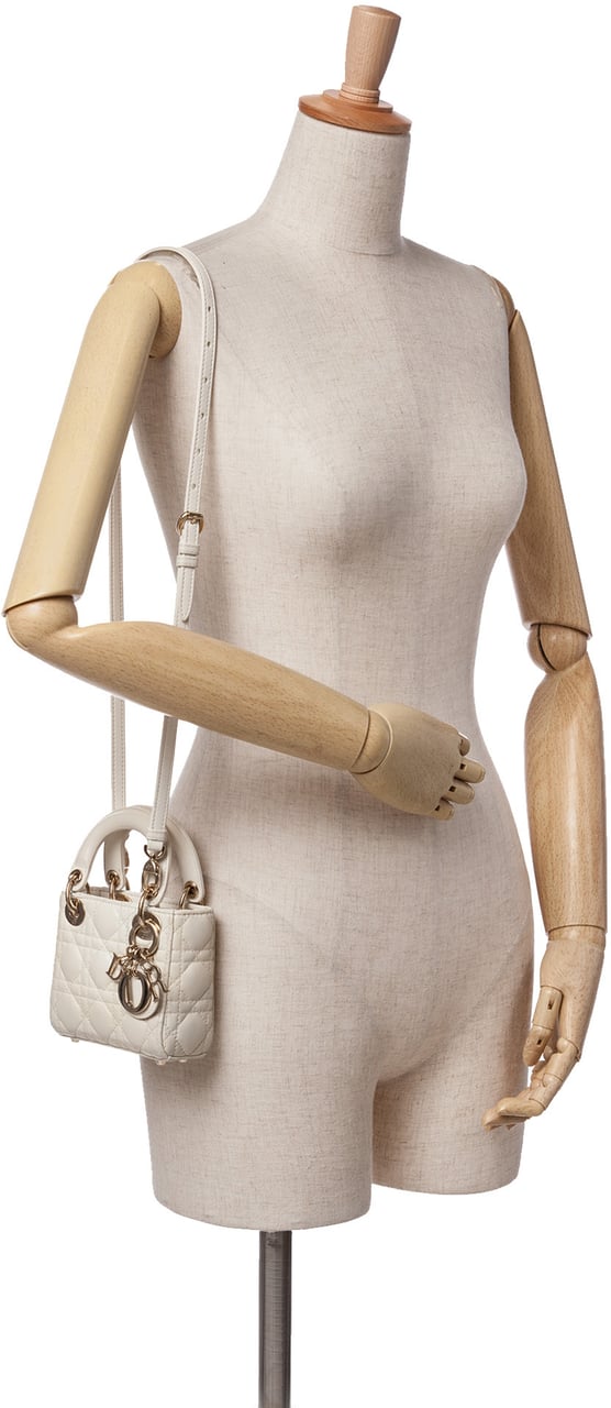 Dior Micro Lambskin Cannage Lady Dior Wit