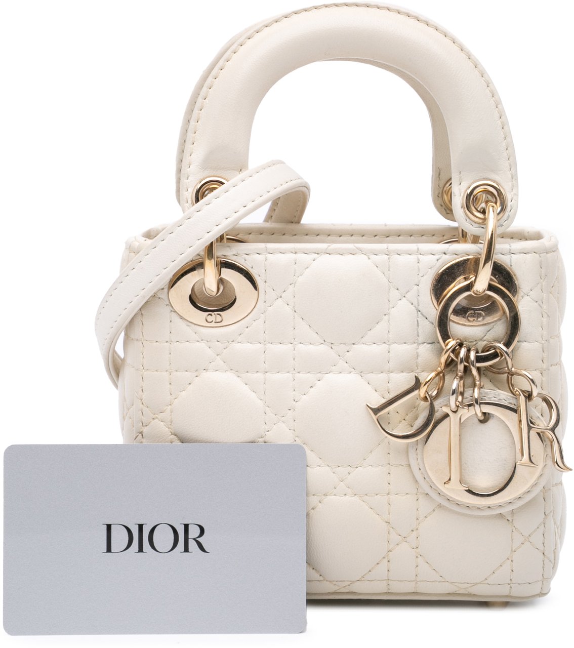 Dior Micro Lambskin Cannage Lady Dior Wit