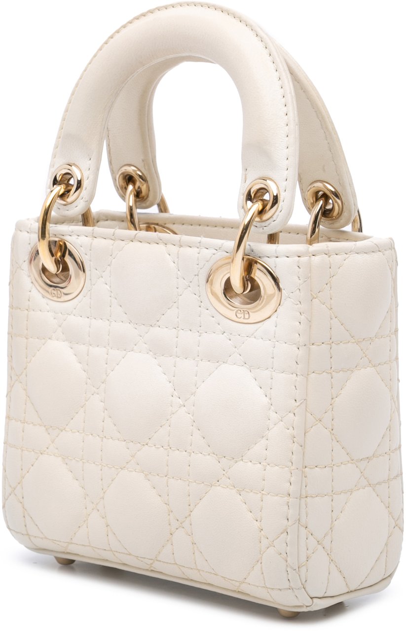 Dior Micro Lambskin Cannage Lady Dior Wit