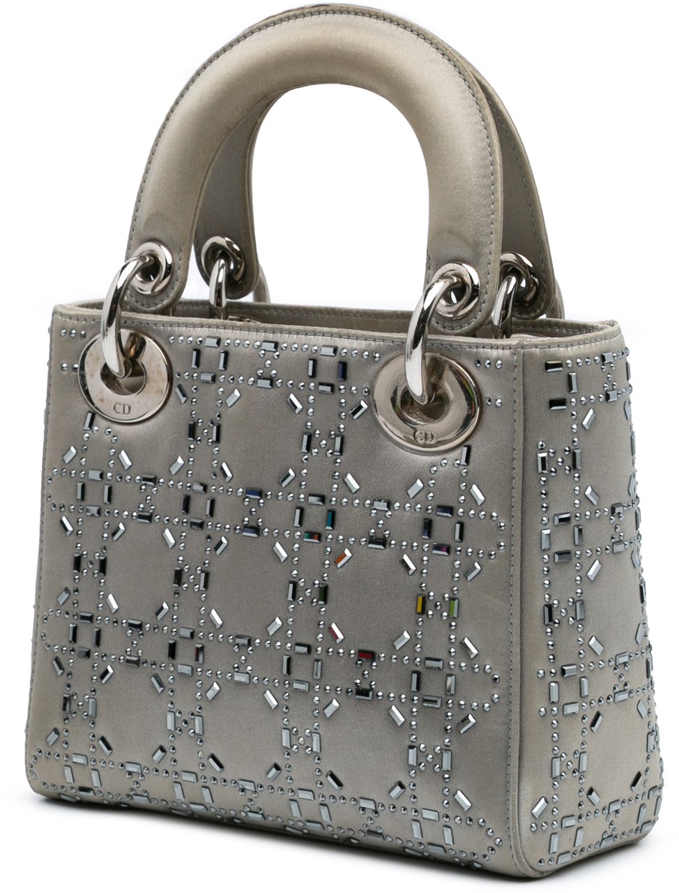 Dior Mini Satin Cannage Strass Crystal Embellished Lady Dior Grijs