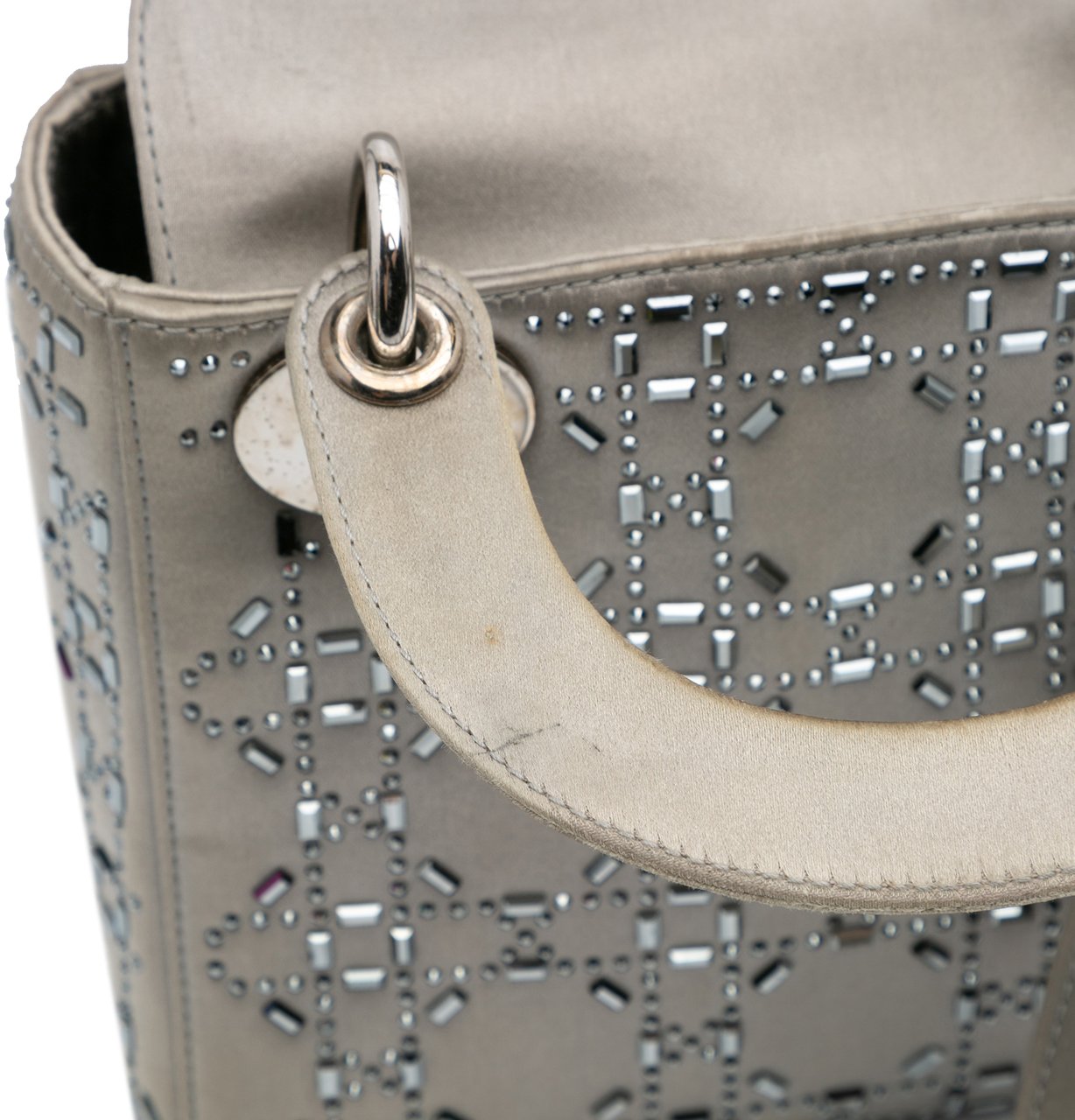Dior Mini Satin Cannage Strass Crystal Embellished Lady Dior Grijs