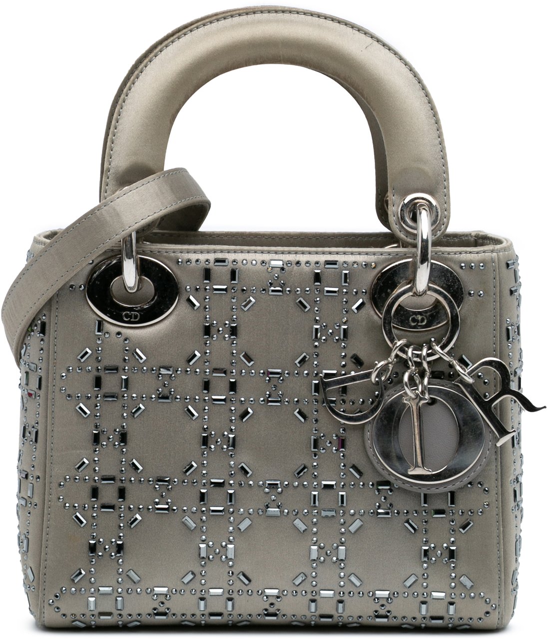Dior Mini Satin Cannage Strass Crystal Embellished Lady Dior Grijs