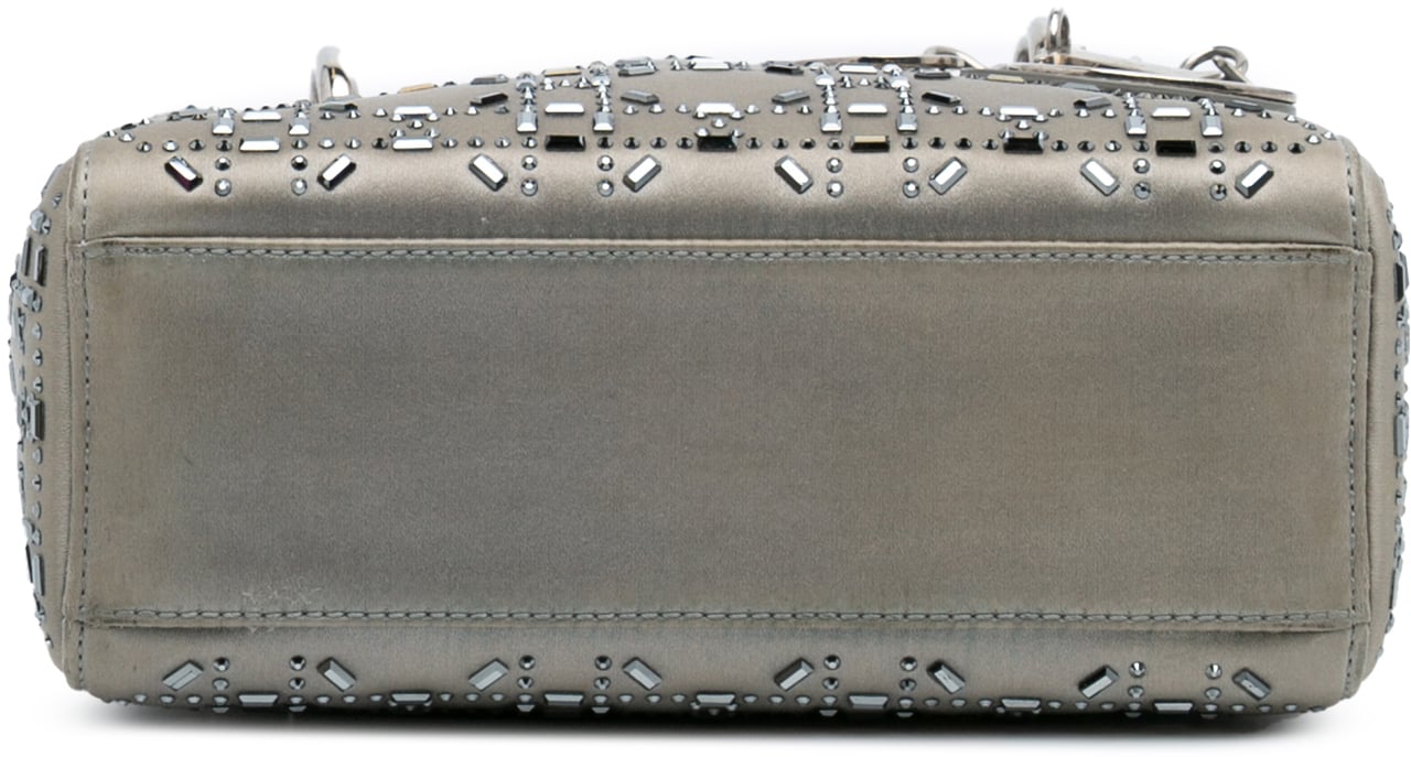 Dior Mini Satin Cannage Strass Crystal Embellished Lady Dior Grijs