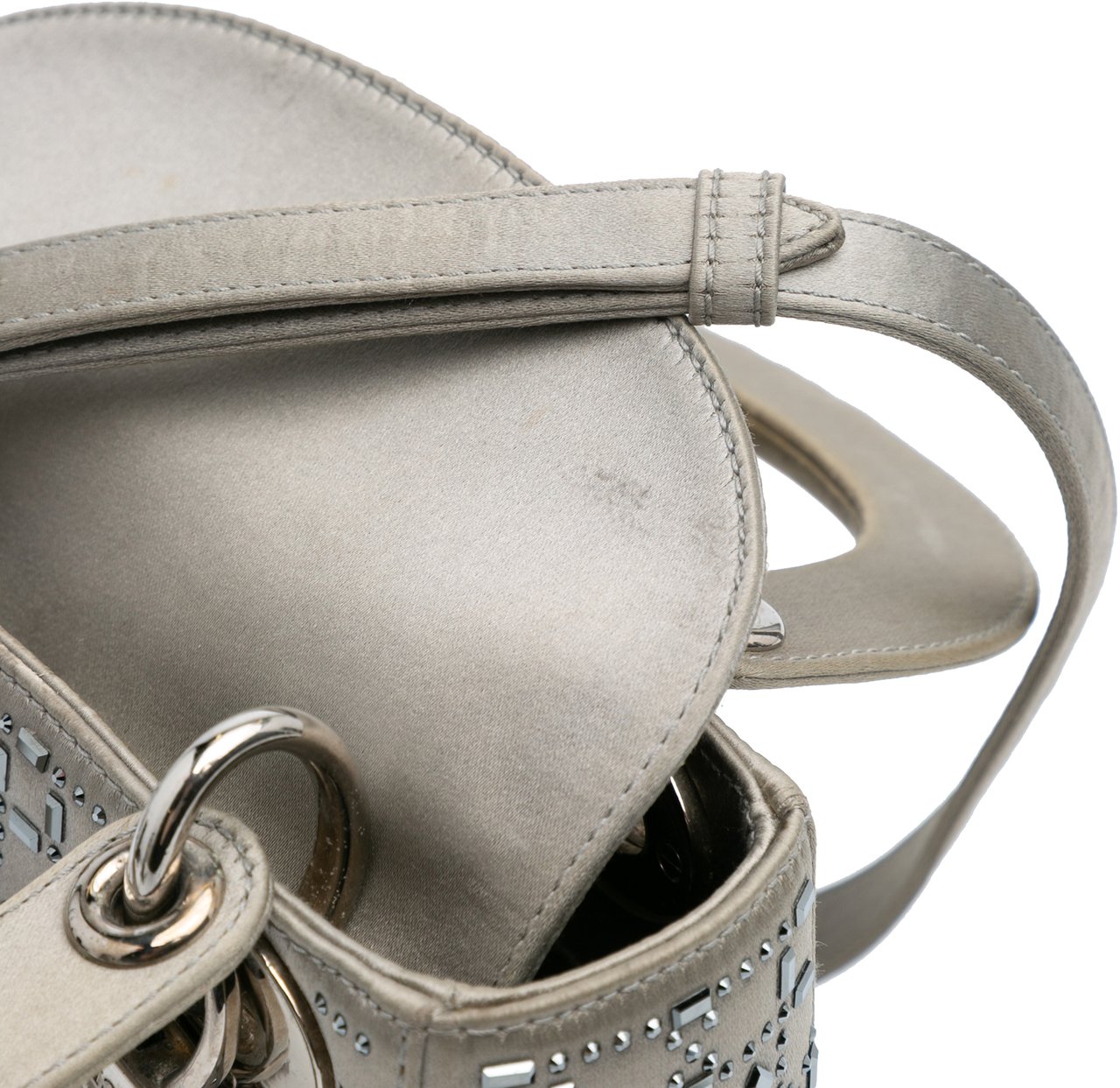 Dior Mini Satin Cannage Strass Crystal Embellished Lady Dior Grijs