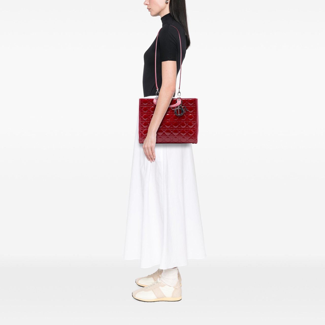 Dior Large Patent Cannage Lady Dior Rood