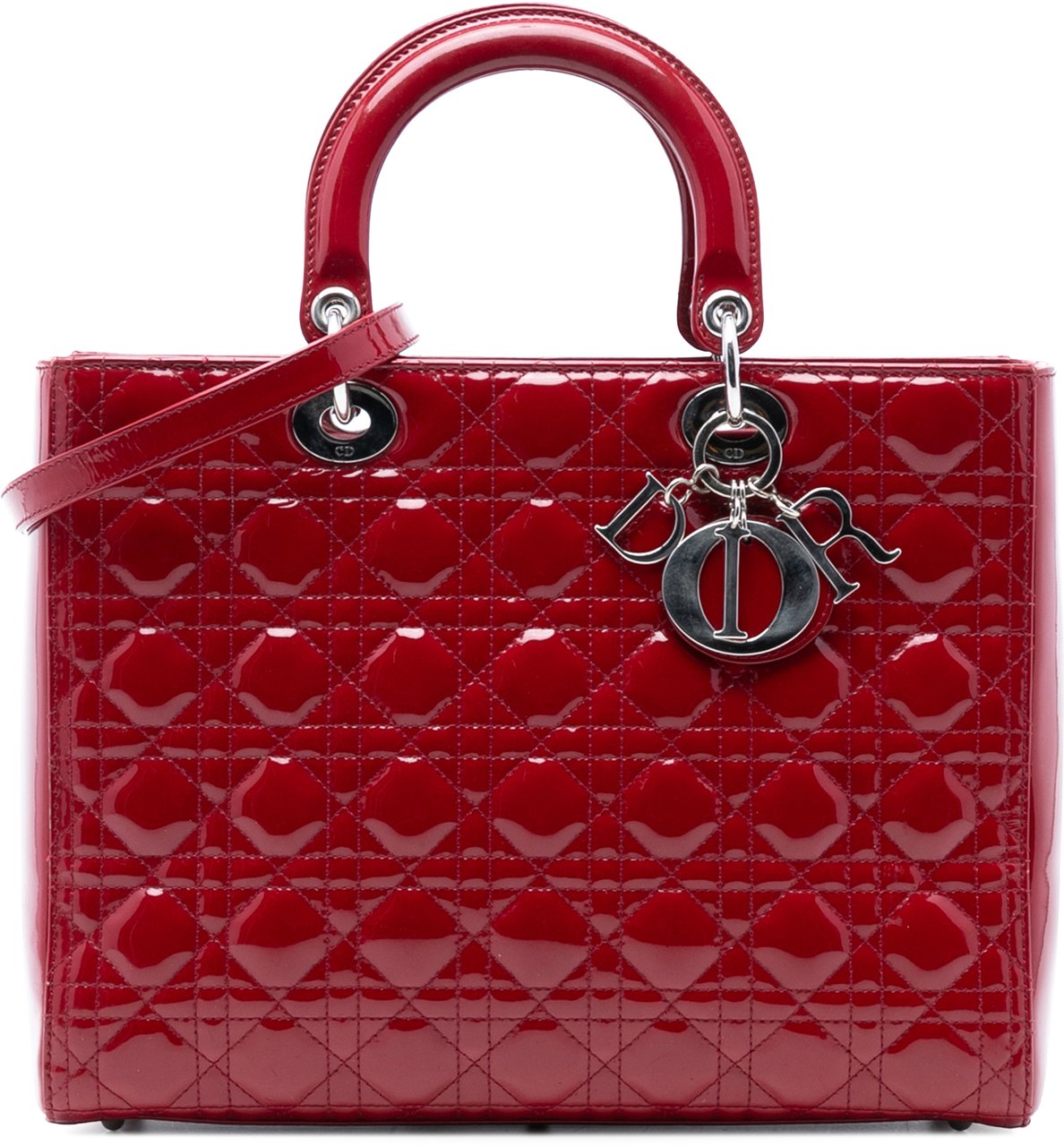 Dior Large Patent Cannage Lady Dior Rood