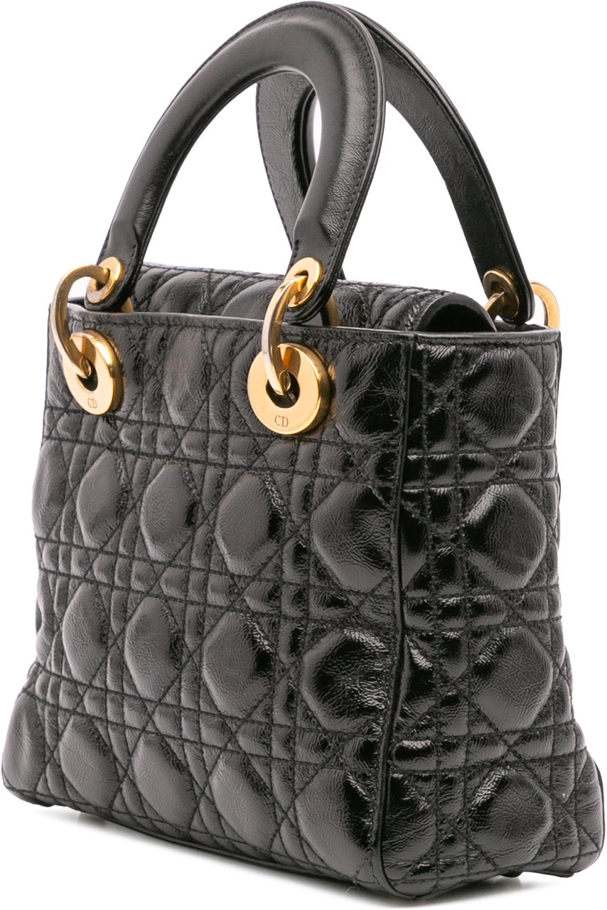 Dior Small Crinkled Patent Cannage My ABCDior Lady Dior Zwart
